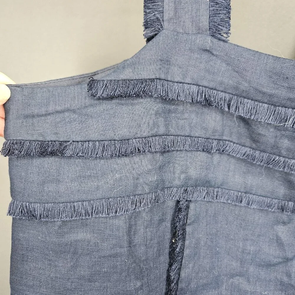 J Crew Tank Top Womens Size Small Blue Linen Fringed Trim Crop Festival Boho - Picture 5 of 9